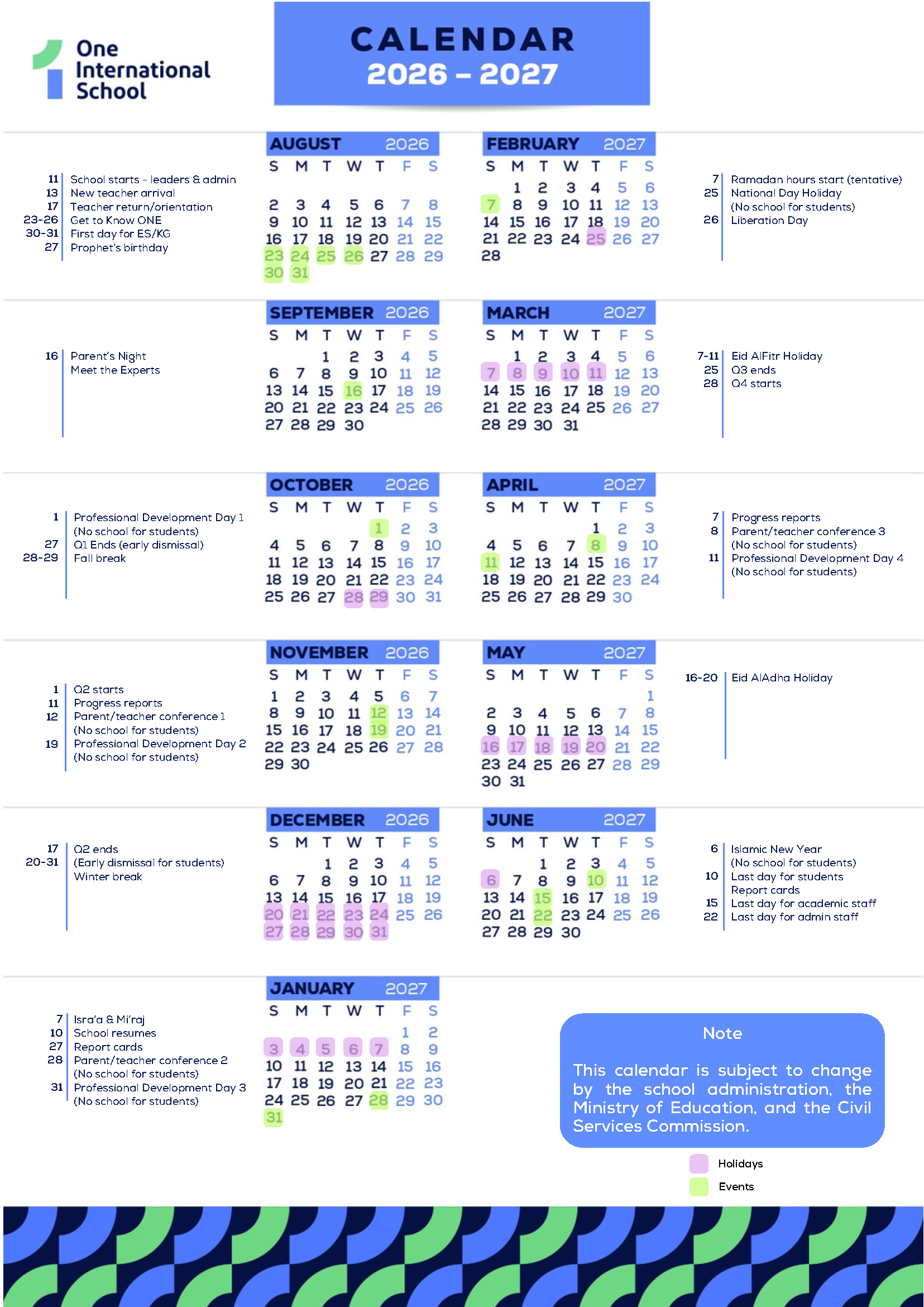 Calendar 2026 - 2027